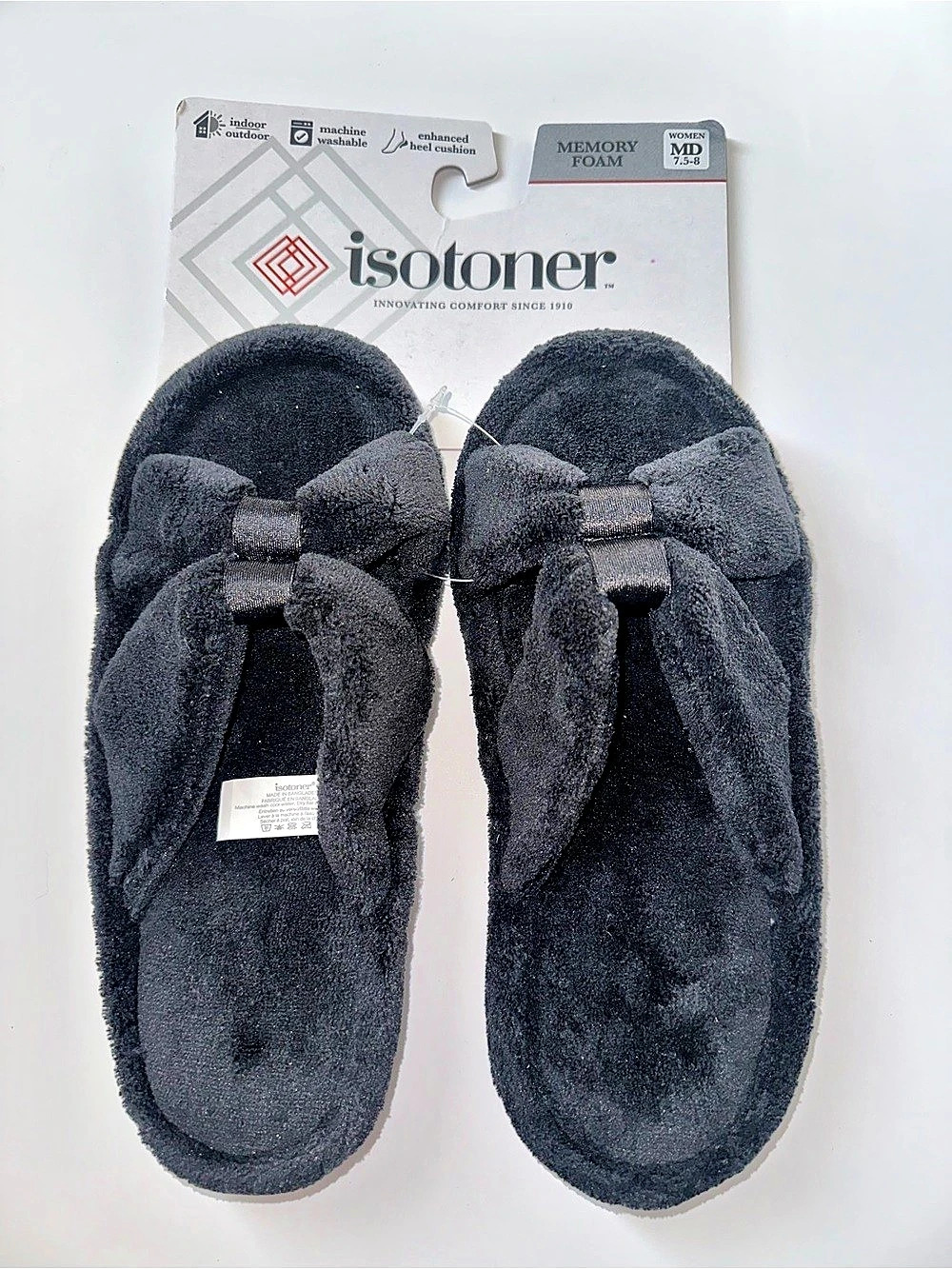 Isotoner Memory Foam Bow Slippers Bow Slippers in Black NWT